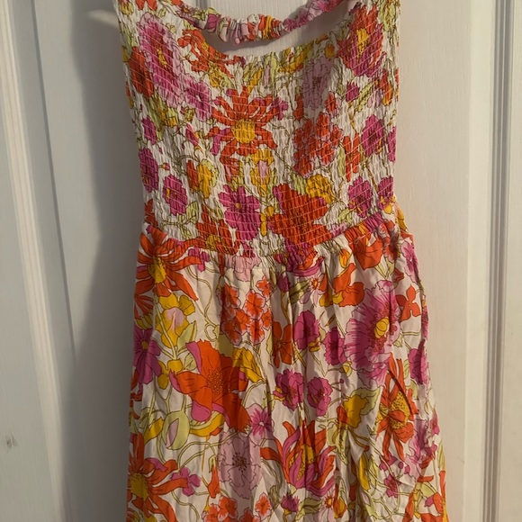 Forever 21 NWT floral maxi ruffle low back strapless dress with slit size M - Picture 5 of 9